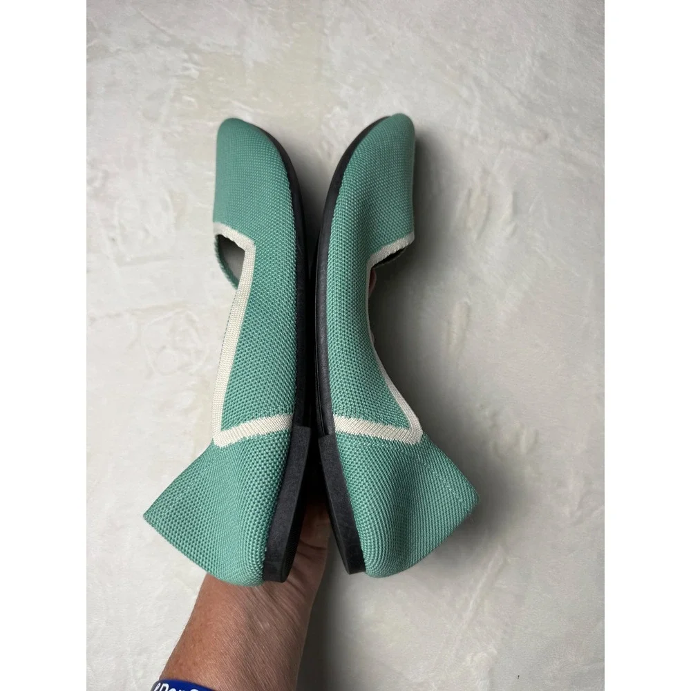 Mint Green Pointed Toe Knit Flats White Trim Slip On Shoes Size 42 Rothy's Dupe